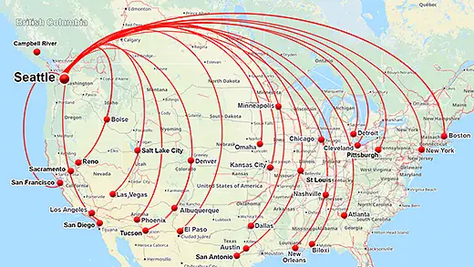Non-stop airline flights to Seattle Washington