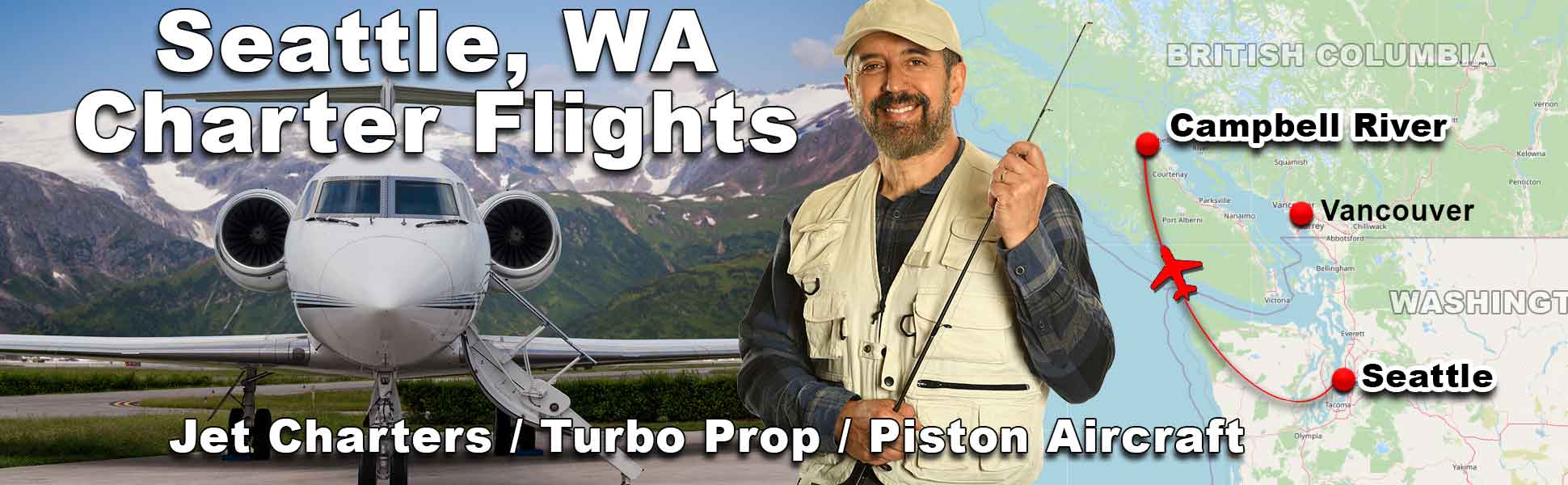 Private charter flights from Seattle to Campbell River — compare up to 3 competitive quotes