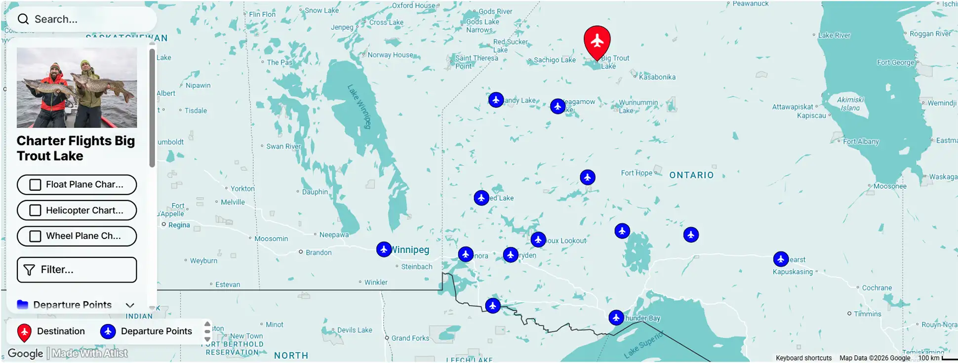 Preview of charter flight routes to Big Trout Lake