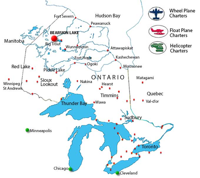 Bearskin Lake charter flights map