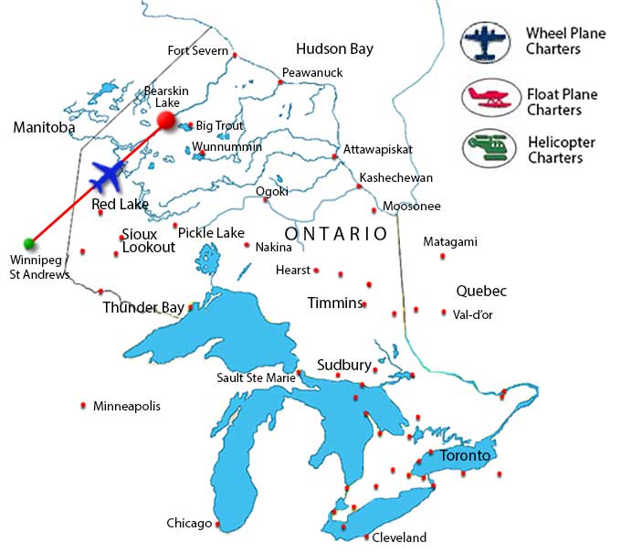 Winnipeg to Bearskin Lake route